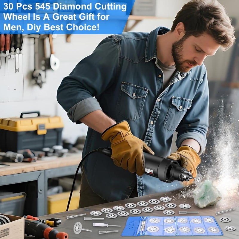 Auxiren 30 PCS Professional 545 Diamond Cutting Discs，Diamond Cutting Wheel Kit for Dremel Rotary Tools | 22mm Blades + 6 Mandrels & Screwdriver - Image 3